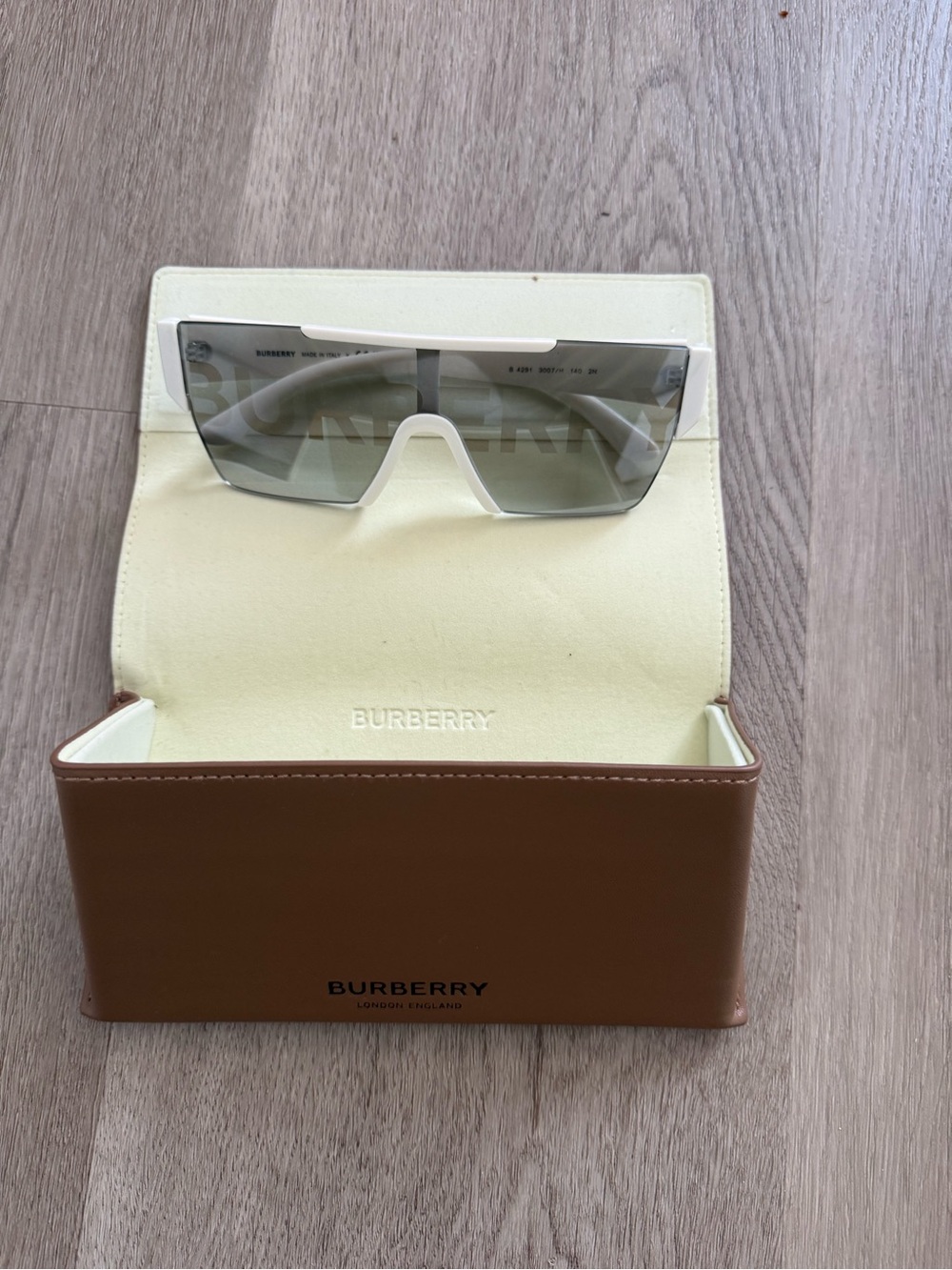 Burberry Men’s White Shield Sunglasses with Gray Lenses